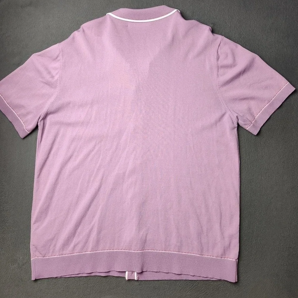 Paul Jones Shirt Mens XL Purple Knit Button Front Ribbed Contrast Piping Work Sc - Picture 3 of 9